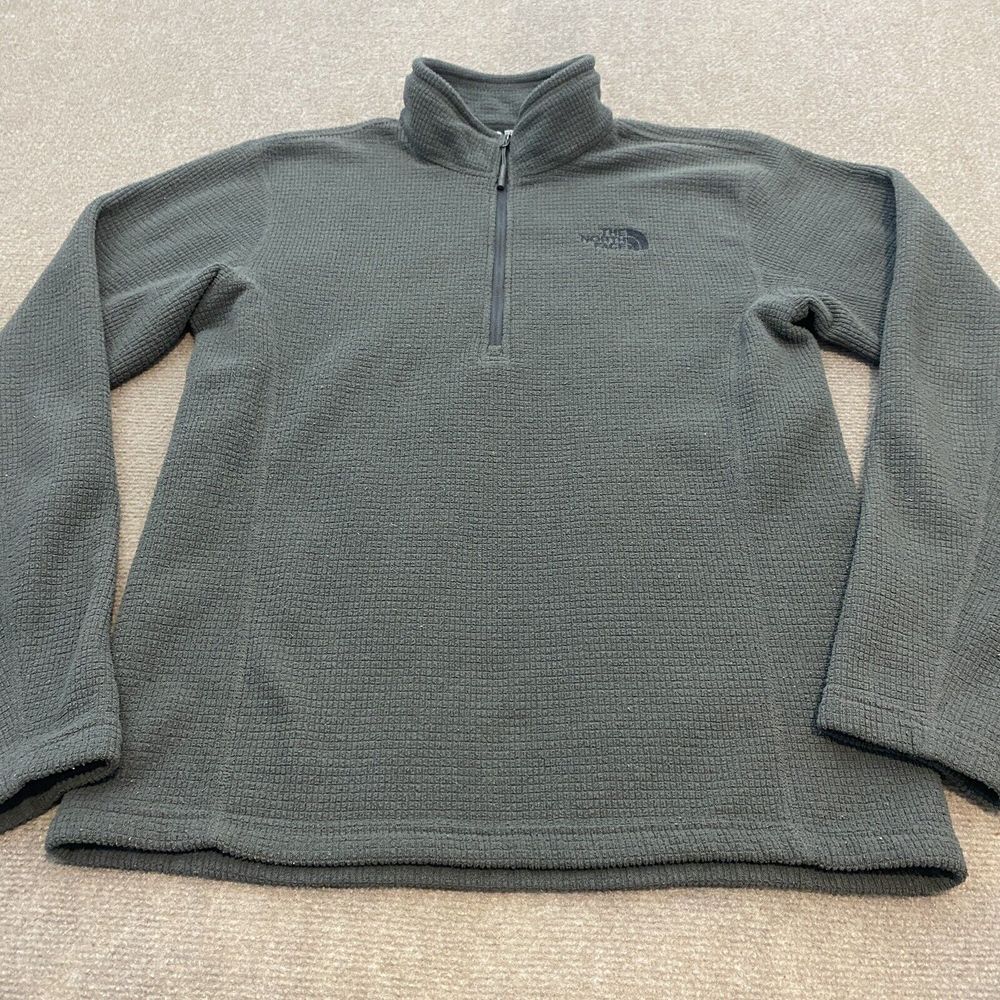 North Face Sweater Mens Small Waffle‎ Top Gray Pullover Outdoor Logo Hiking Hunt